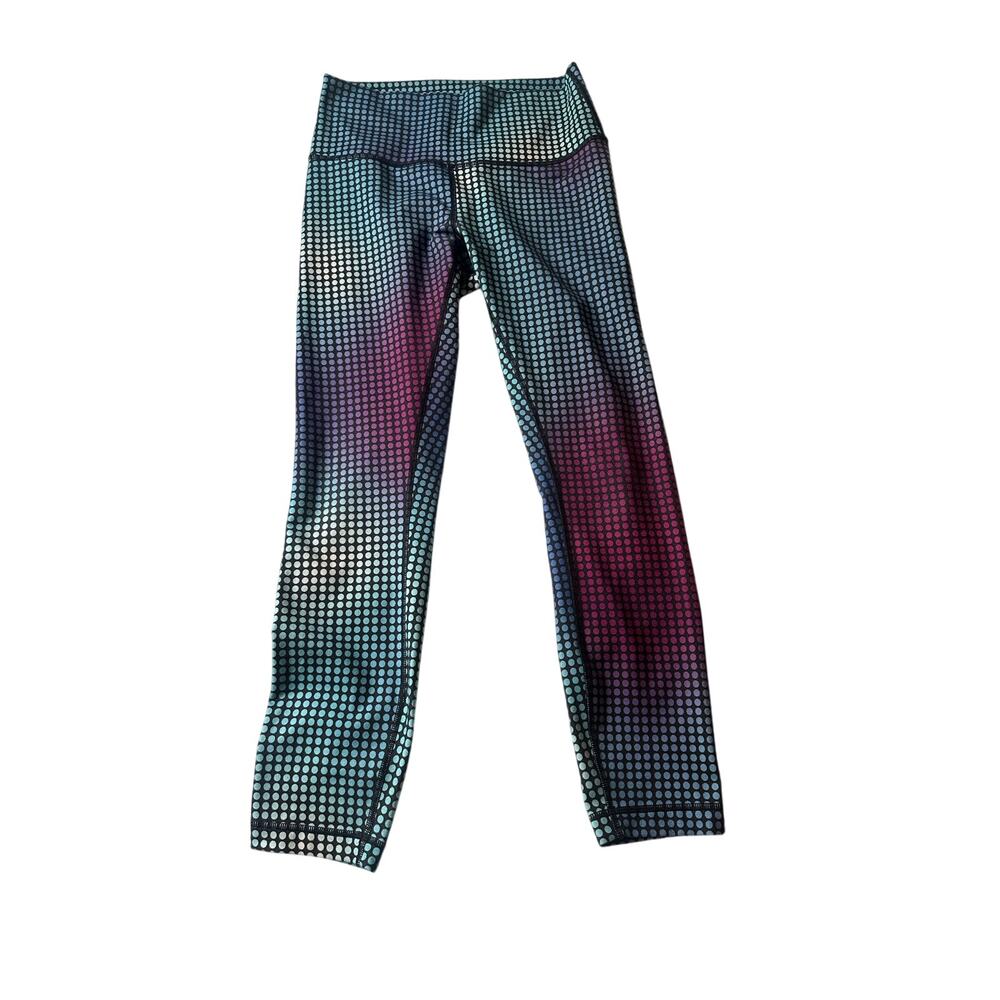 Lululemon Wunder Under Crop Leggings Size 8 Blurred Dot Blue Purple Pink Yoga